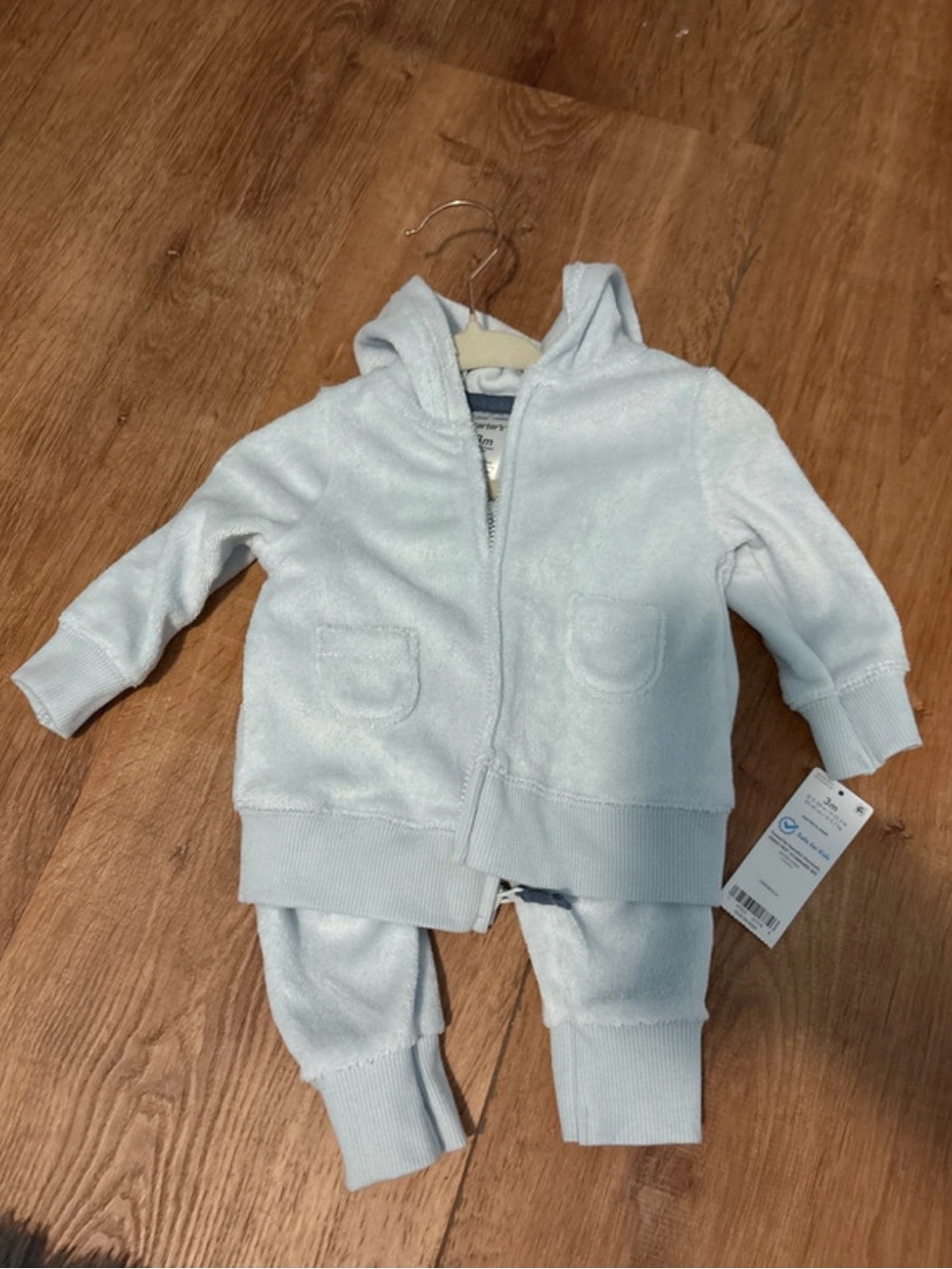 Plush Zip-Up Hoodie and Jogger Set - Light Blue 3month